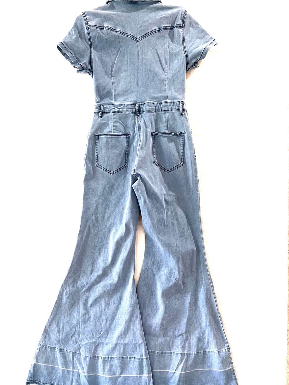 Wisteria Lane Denim Jumpsuit Bell Bottom Boho Western size Large - Picture 2 of 10